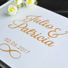 Load image into Gallery viewer, Personalized Guest Book Gold Calligraphy Alternative Guestbook Custom Names and Date Wedding Journal A5 size