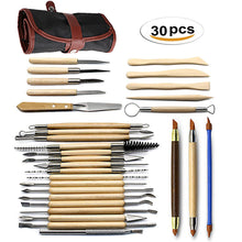 Load image into Gallery viewer, 27 / 30 pieces DIY Art Clay Pottery Tool set Crafts Clay Sculpting Tool kit Pottery &amp; Ceramics Wooden Handle Modeling Clay Tools