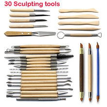 Load image into Gallery viewer, 27 / 30 pieces DIY Art Clay Pottery Tool set Crafts Clay Sculpting Tool kit Pottery &amp; Ceramics Wooden Handle Modeling Clay Tools