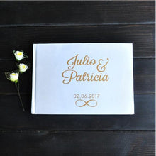 Load image into Gallery viewer, Personalized Guest Book Gold Calligraphy Alternative Guestbook Custom Names and Date Wedding Journal A5 size