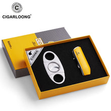 Load image into Gallery viewer, COHIBA Windproof 3 Torch Jet Flame Butane Gas Metal Cigar Lighter with Cigar Cutter Gift Set  CL-TZ009a