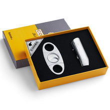 Load image into Gallery viewer, COHIBA Windproof 3 Torch Jet Flame Butane Gas Metal Cigar Lighter with Cigar Cutter Gift Set  CL-TZ009a