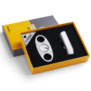 COHIBA Windproof 3 Torch Jet Flame Butane Gas Metal Cigar Lighter with Cigar Cutter Gift Set  CL-TZ009a