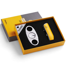 Load image into Gallery viewer, COHIBA Windproof 3 Torch Jet Flame Butane Gas Metal Cigar Lighter with Cigar Cutter Gift Set  CL-TZ009a